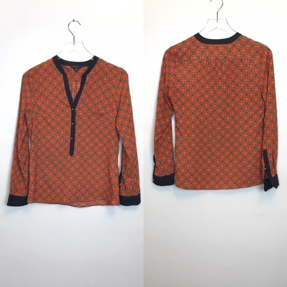 Banana Republic Career Top Orange/Khaki Print SP